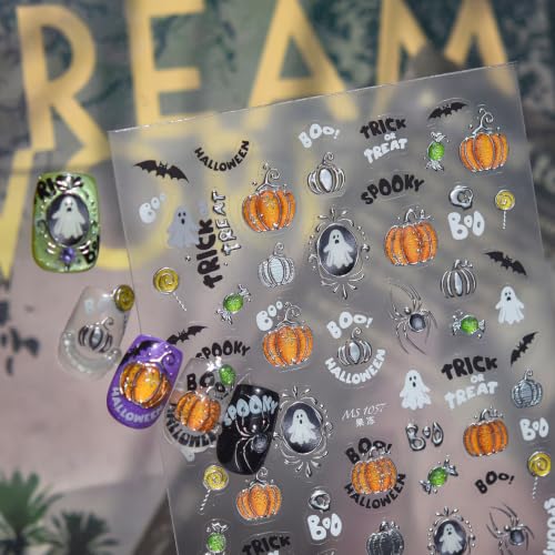 Halloween Nail Stickers for Nail Art, 5D Embossed Ghost Pumpkin Spider, Halloween01