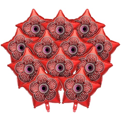 Mystery Theme Party Balloons - Red Flower Foil Balloons Set, 12 Pcs
