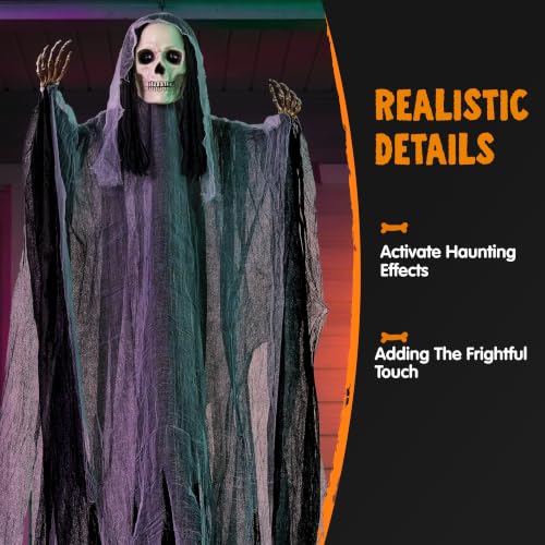 Halloween Hanging Grim Reaper Decoration Set - Tattered Skeleton & Flying Ghosts, 47 & 63 Inches, Outdoor Indoor Spooky Decor