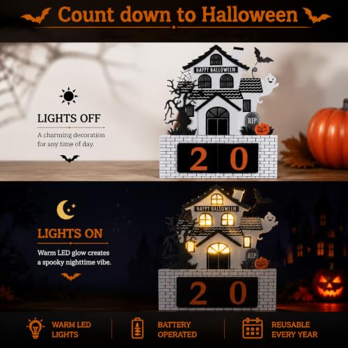 Halloween Countdown Calendar with Ghost Sound & Light Indoor Decor