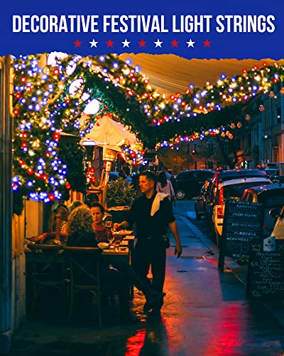 Red White Blue Battery Operated String Lights 2 Pack 18Ft 50 LED - Patriotic Decor