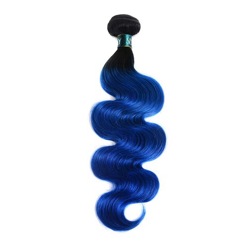 SEXAYHAIR Bule Bundles 16Inch Brazilian 100% Human Hair 1b/Blue 1 Bundle Body Wave, 2 Tone Blue Ombre Virgin Hair 1Bundles Human Hair for Women(16inch blue)
