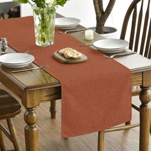 Rusty Orange Table Runner - 13x90 Inch Fall Thanksgiving Kitchen Decor