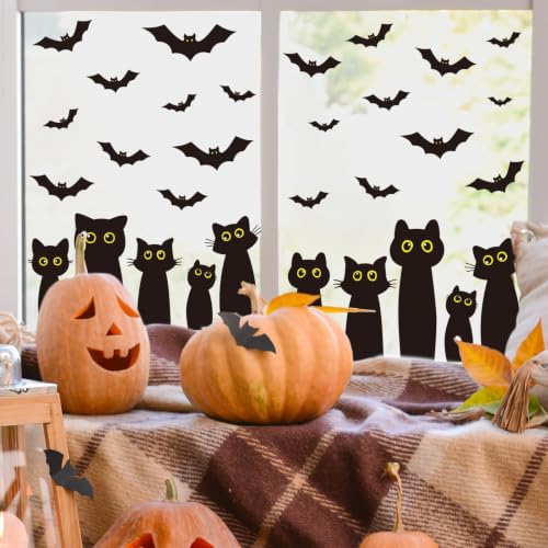 Halloween Black Cat Window Clings Set - Reusable Spooky Decor for Home & Office