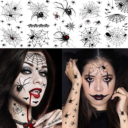 Halloween Temporary Tattoos Spider Web Set for Kids & Adults - 8 Sheets Spider-Web Variation