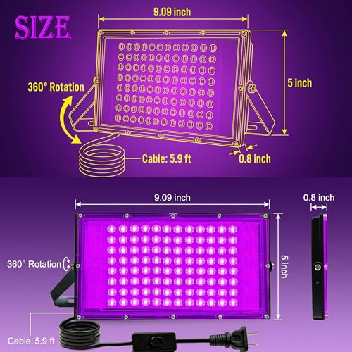 100W LED Black Light for Glow Party Halloween Waterproof Flood Light - 1 Pack