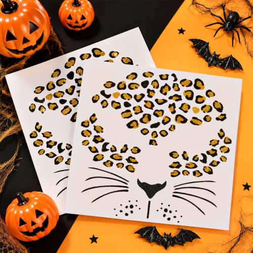 2 Sheets Glitter Leopard Face Tattoos for Women - Cheetah Costume Accessories