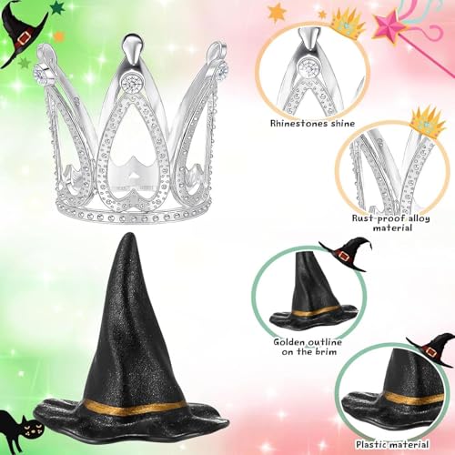 Halloween Witch Hat and Crown Cupcake Toppers Set - 12 Pcs Food-Safe Decorations