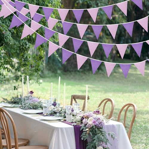 Purple Burlap Banner Triangle Flags - 46Ft Party Garland for Wedding and Celebration - Variation: Purple