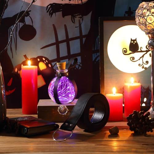 Halloween Witch Potion Bottle Solar Light - Black with Purple Light, 200ml Glass Decor