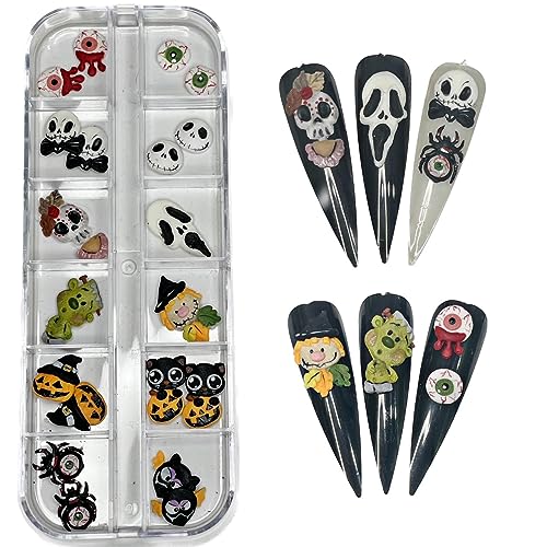 Halloween 24Pc 3D Acrylic Nail Charms Set - Spooky Nail Art Accessories