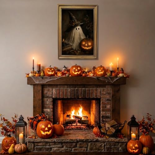 Halloween Ghost Wall Art Canvas Print with Gold Frame - 8x10 Inch Variation of Style-3