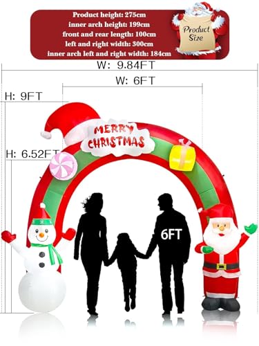 10FT Christmas Inflatable Archway Santa Claus & Snowman Outdoor Decor with LED Lights - Easy Setup