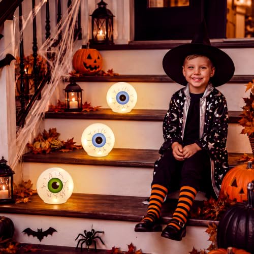 Halloween Eyeball Decor Orbs with LED Lights - 3 Pack Glass Haunted Props