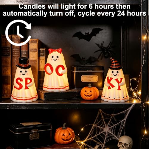 Wondise Spooky Ghost Halloween Flameless Candles with 6-Hour Timer - 2-Ghost Variation