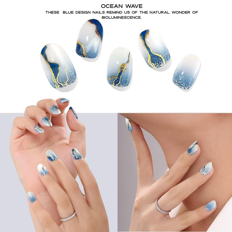Semi-Cured Gel Nail Strips - Blue Oceanwave Salon-Quality Manicure Kit