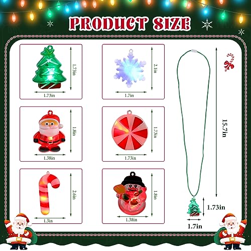 72 Pcs Light Up Christmas Necklaces - Santa Snowman Candy Cane Holiday Party Favors