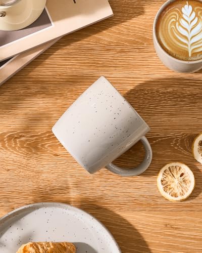 Meteor Creamy White Coffee Mug Set of 4 - 13 oz Ceramic Cups with Handle