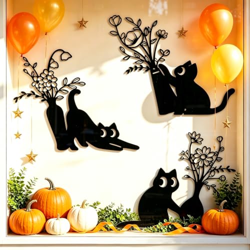 3-Piece Halloween Black Cat Wall Art Decor - Spooky Farmhouse Wall Hanging