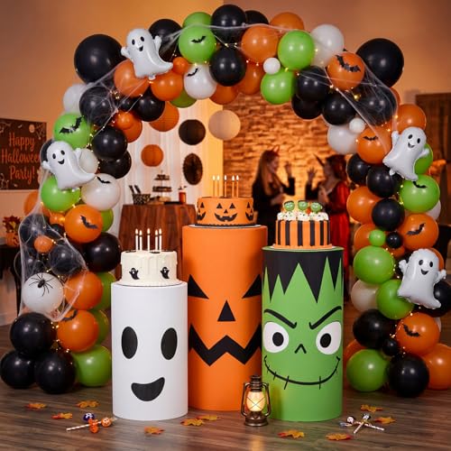 Halloween Cylinder Cover Wraps Set - White, Orange & Green - 3 Sizes - Halloween Party Decor