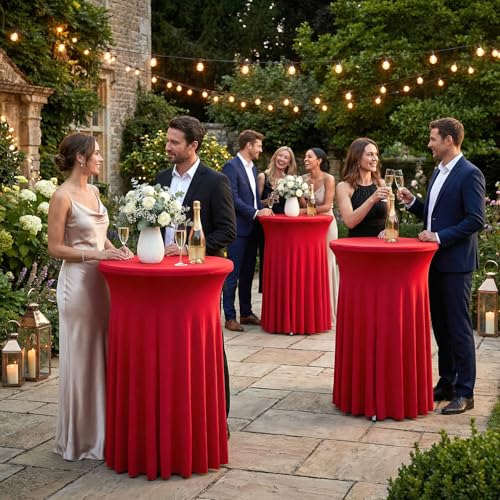 32x43 Red Cocktail Table Cover 2-Pack Ruffle Skirt Spandex Fit for High-Top Tables