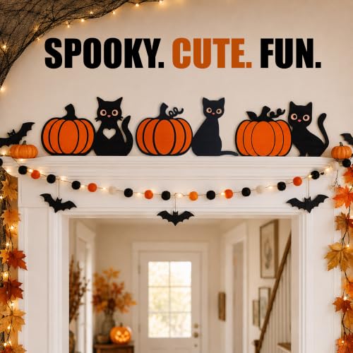 Halloween Black Cat Pumpkin Door Frame Decor - Indoor Seasonal Wall Art