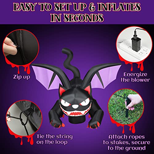 Giant Black Cat Inflatable Halloween Decoration with LED Lights - 6 Feet Animated Yard Decor