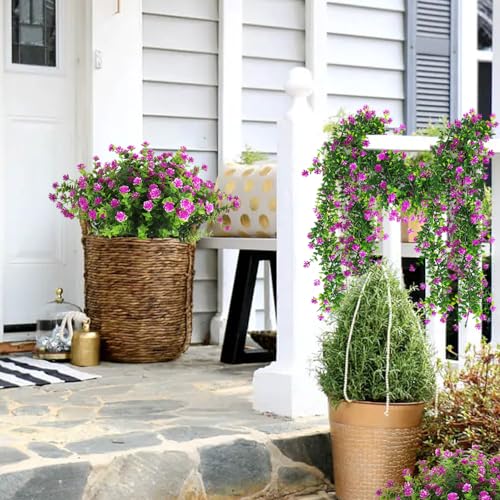 Artificial Eucalyptus Garland with Flowers - Fuchsia Variation, 5.8 Ft, Pack of 3