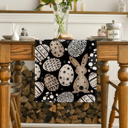 13x60 Inch Bunny Rabbit Easter Table Runner with Flowers - Seasonal Spring Kitchen Decor