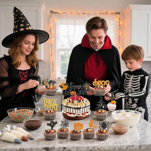 Halloween Cake Topper Spider Cat Glitter Decoration - Design-5, 8.7 Inch