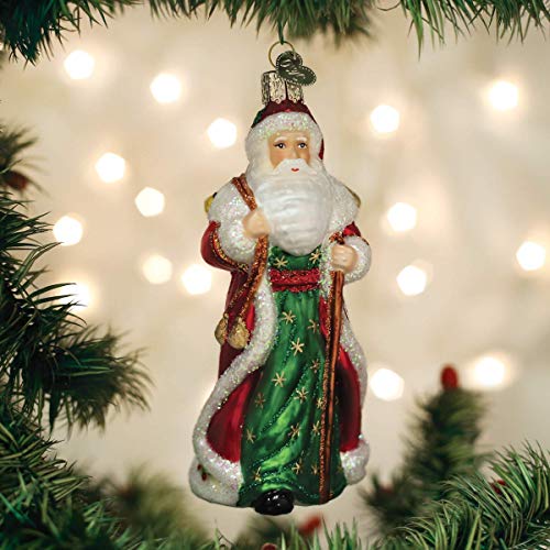 Father Christmas Glass Ornament with Bells - Handcrafted Holiday Christmas Tree Decoration