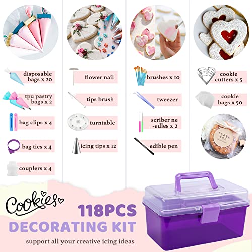 Cookie Decorating Kit 118pcs with Turntable & Icing Tips - Baking Supplies Gift Set