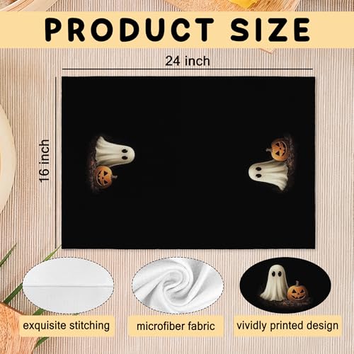 Halloween Ghost Kitchen Towels - Vintage Fall Ghost Hand Towels for Bathroom & Kitchen, 16x24 Inch, Ghost Pumpkin Variation