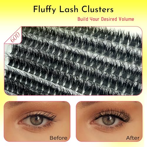 MIKIWI Fluffy 60D Lash Clusters D Curl Mixed 9-18mm Wispy Volume Eyelashes
