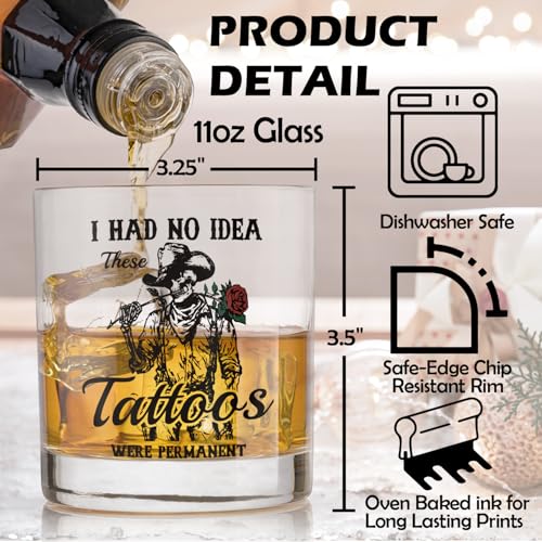 Black Cowboy Skeleton Whiskey Glass - Funny Western Halloween Gift, 10 oz