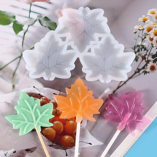 3D Maple Leaf Lollipop Mold Set - Silicone Candy & Cake Decoration Mold with 20 Sticks