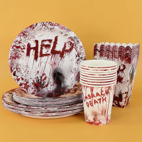 Halloween Bloody Zombie Disposable Paper Plates for Party, 20 Count