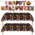 Halloween Disposable Plastic Tablecloths with Banner - 2 Pack, 54x108 Inch, Black & Orange