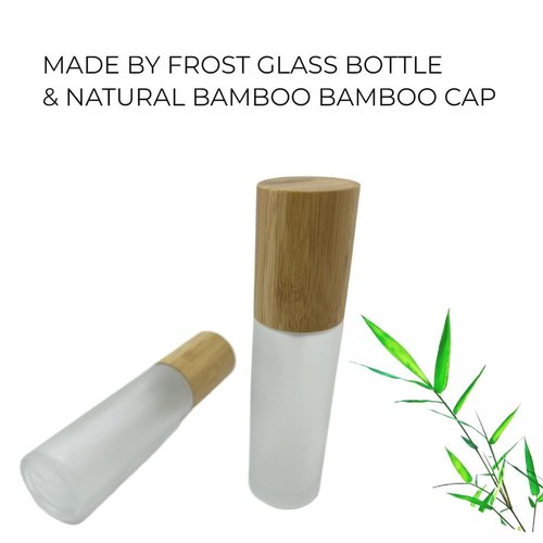 BEECO GIF2U Empty Cosmetic Bottles 2oz/60ml 2 Pack with Bamboo Cap,Frosted Glass Lotion Pump DispenserRefillable Emulsion Cosmetic Cream Bottles, Toiletries Refill Travel Containers(Frost Clear)