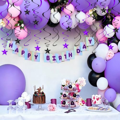 Black Purple Star Swirl Decorations - 36PCS Halloween Party Ceiling Streamers with Variation