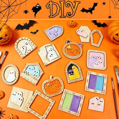 Halloween Wooden Ghost Ornaments - 12 Whimsical Family-Friendly Decorations