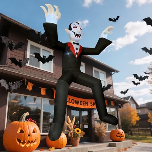 10ft Giant Sitting Vampire Inflatable Halloween Decoration with LED Lights - Outdoor Yard & Party Prop