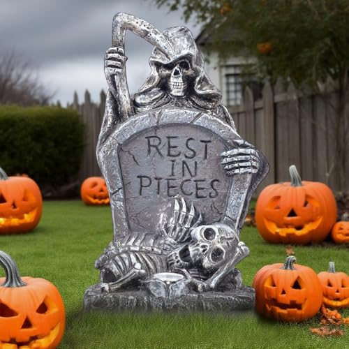 Solar Graveyard Grim Reaper LED Spot Light with Blue Glow - Halloween Outdoor Garden Decor