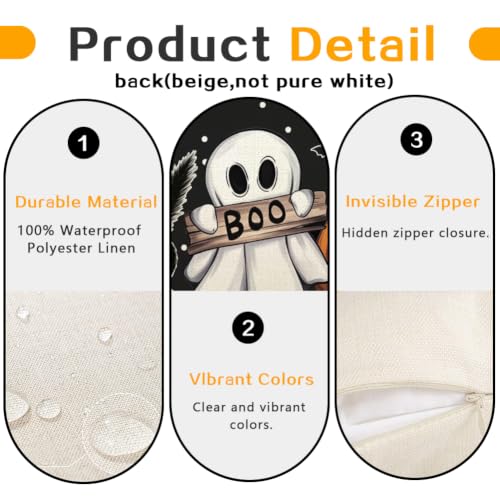 Halloween Ghost Pillow Cover Waterproof 12x20 Outdoor Indoor Decor - Black
