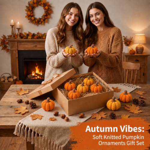 Set of 12 Crochet Mini Pumpkins for Fall Thanksgiving Halloween Decor
