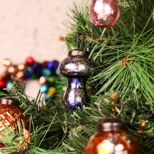 12 Pcs Distressed Glass Mushroom Christmas Tree Ornaments - Multicolor