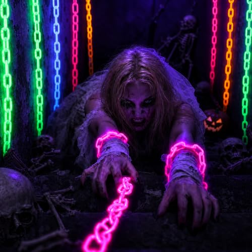 Glow in The Dark Neon Plastic Chain - Fluorescent Party Decor 10 Pcs Under UV Light