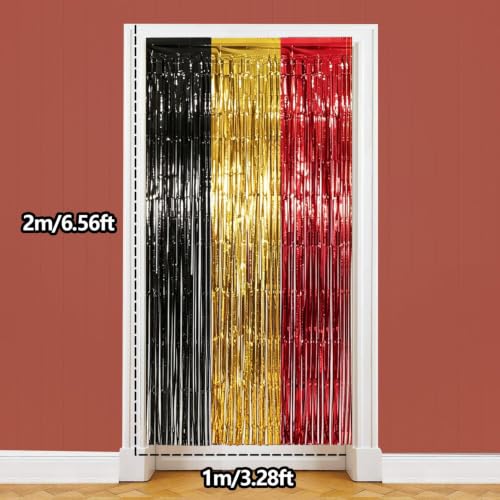 Red Black Gold Foil Fringe Curtains - 2 Pack, 6.56 x 6.56 ft Party Decorations