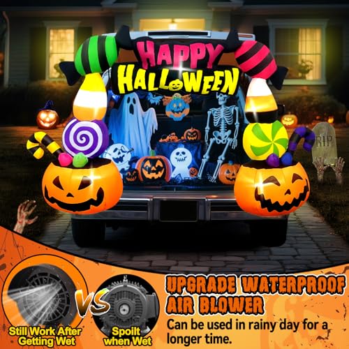 Kalolary 6FT Pumpkin Arch Halloween Inflatable Car Decoration with LED Lights - Trunk or Treat Yard Lawn Decor