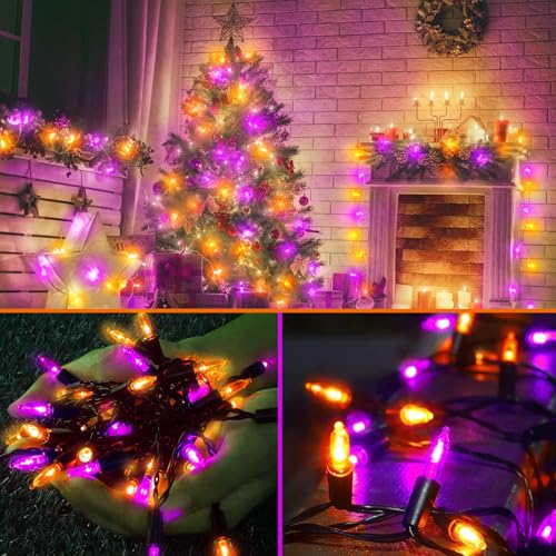Halloween Battery String Lights 2 Pack - Orange & Purple 50 LED Mini Lights, 17ft